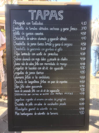 Picture af menukort til tapas-restaurant på Gran Canaria